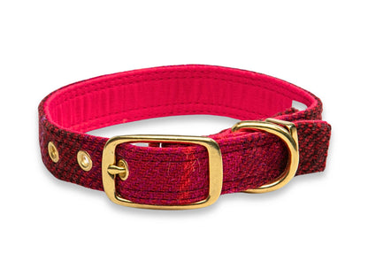Fuschia Luxury Harris Tweed Dog Collar by Collared Creatures -Bespoke Genuine Harris Tweed Dog Collar, Unique Fuschia Pattern, Durable & Stylish, Available in Multiple Sizes
