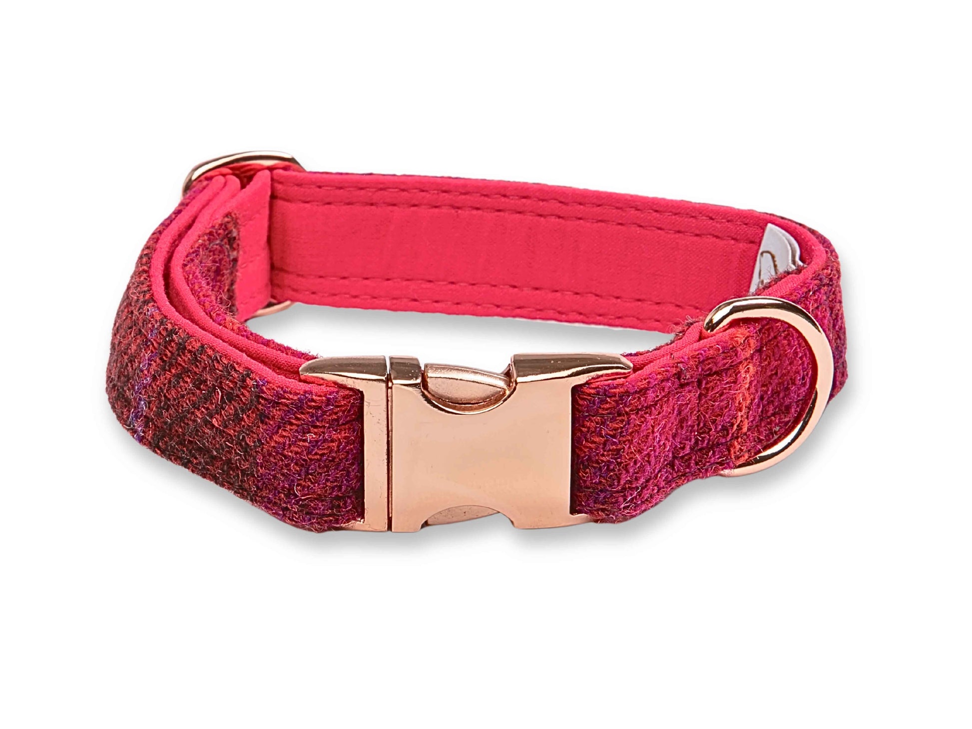 Deep Fushia Check Luxury Harris Tweed Dog Collar by Collared Creatures - Luxury Handmade Harris Tweed Dog Collar, Durable & Stylish, Available in Multiple Sizes