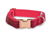Deep Fushia Check Luxury Harris Tweed Dog Collar by Collared Creatures - Luxury Handmade Harris Tweed Dog Collar, Durable & Stylish, Available in Multiple Sizes
