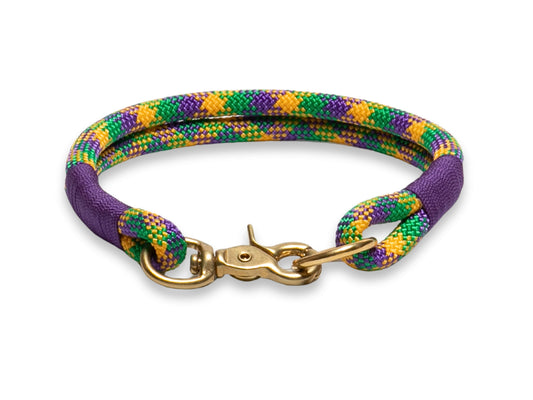 Purple “Donatello” soft rope dog collar, lightweight washable PPM (8 mm) with brass hardware, custom whipping for durable comfort
