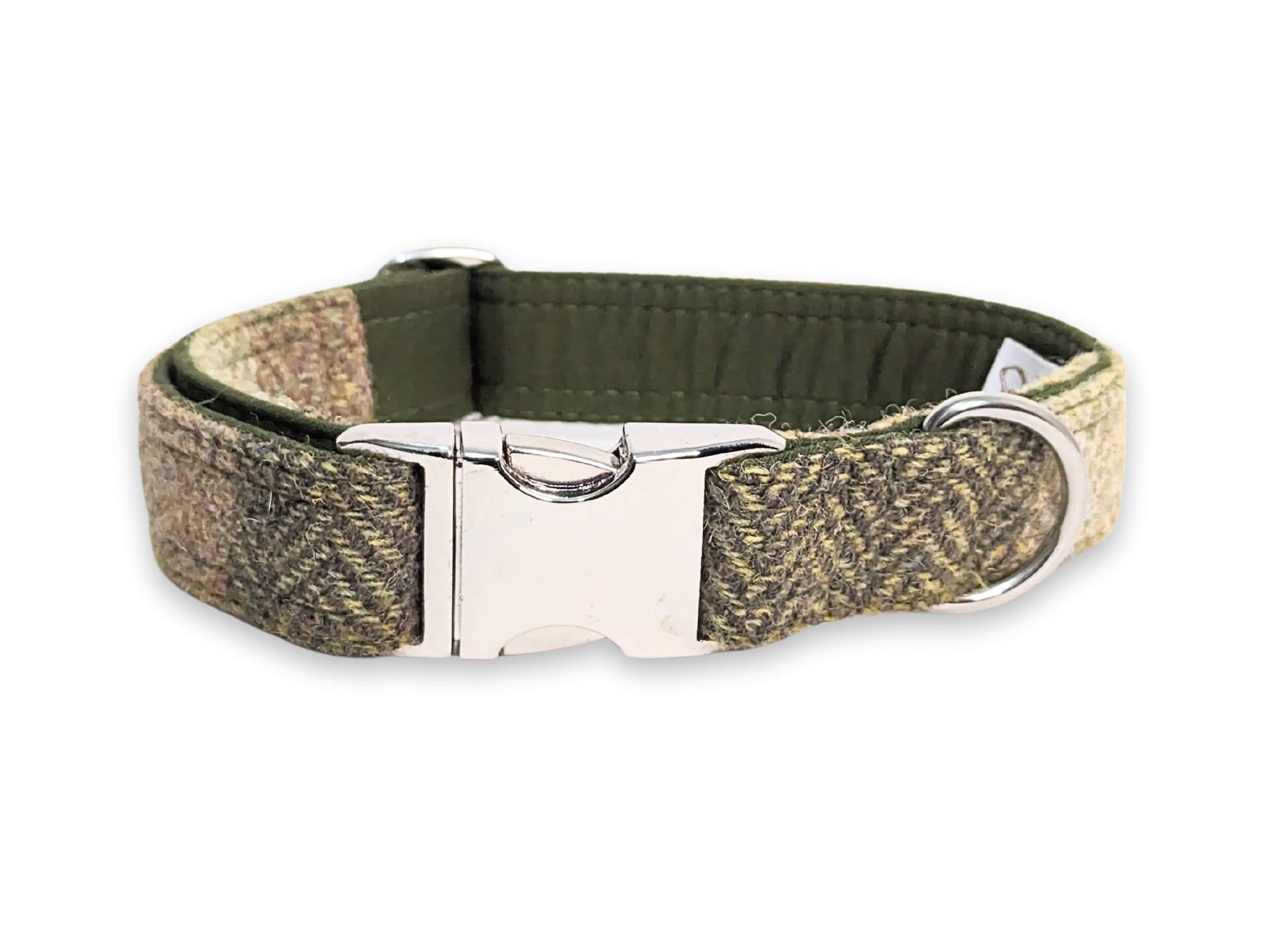 Green Block Herringbone Luxury Harris Tweed Dog Collar by Collared Creatures - Quick Release Handmade Tweed Dog Collar, Durable & Stylish, Available in Multiple Sizes
