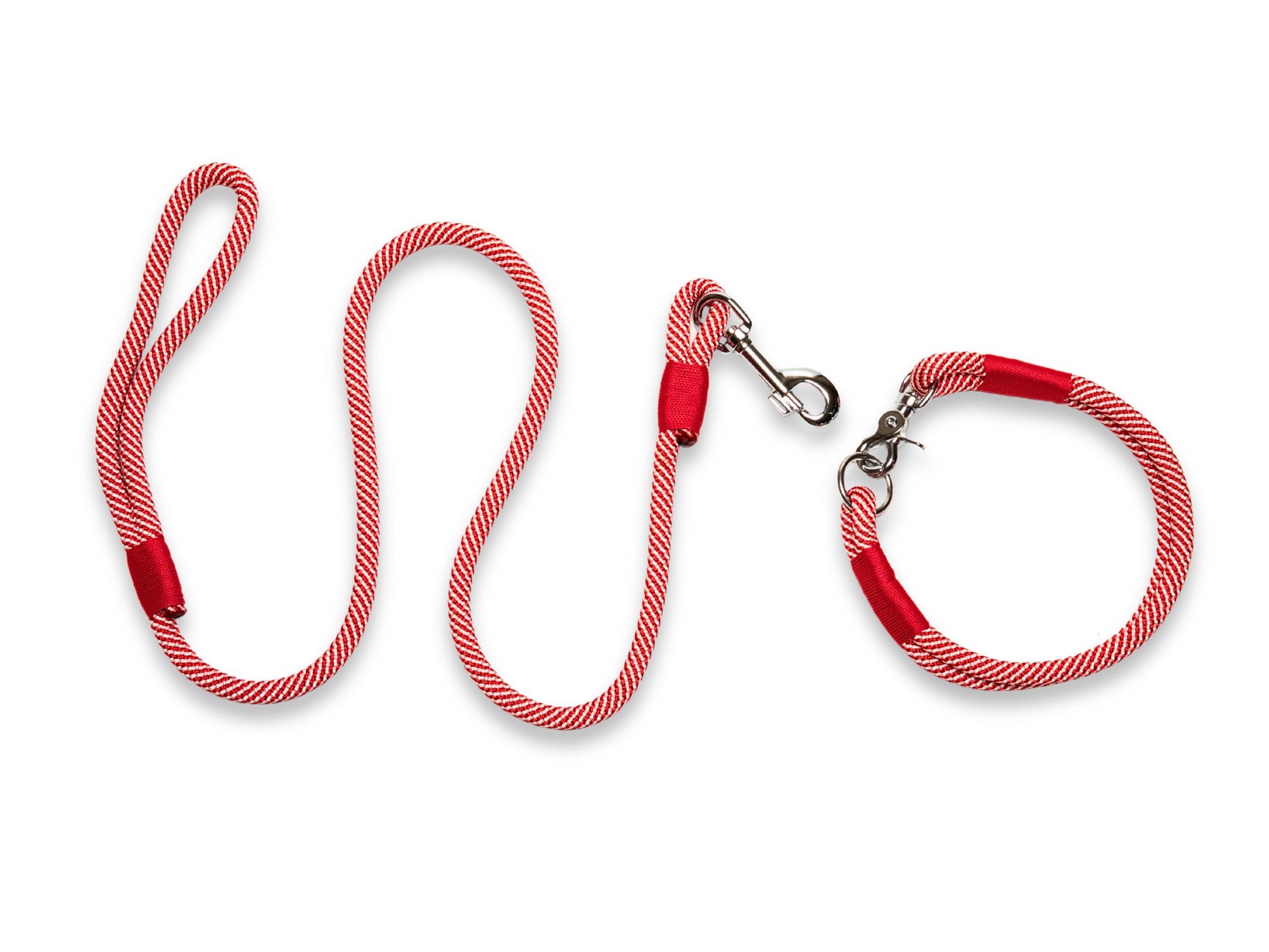 Handmade Rope Dog Collar Candy Cane with Whipping. Red and White Candy Cane Luxury Rope Dog Collar Made by Collared Creatures in the UK.