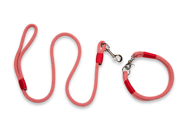 Handmade Rope Dog Collar Candy Cane with Whipping. Red and White Candy Cane Luxury Rope Dog Collar Made by Collared Creatures in the UK.