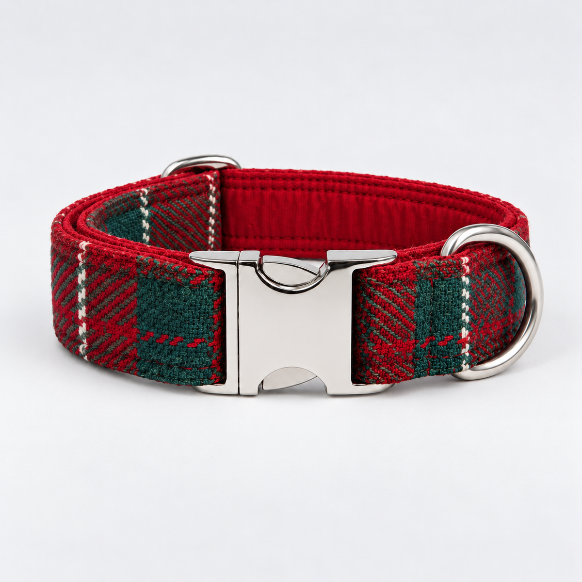 Christmas Green Check Amor Tweed Dog Collar