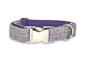 Lavender Block Check Harris Tweed Dog Collar by Collared Creatures - Luxury Handmade Harris Tweed Dog Collar, Durable & Stylish, Available in Multiple Sizes
