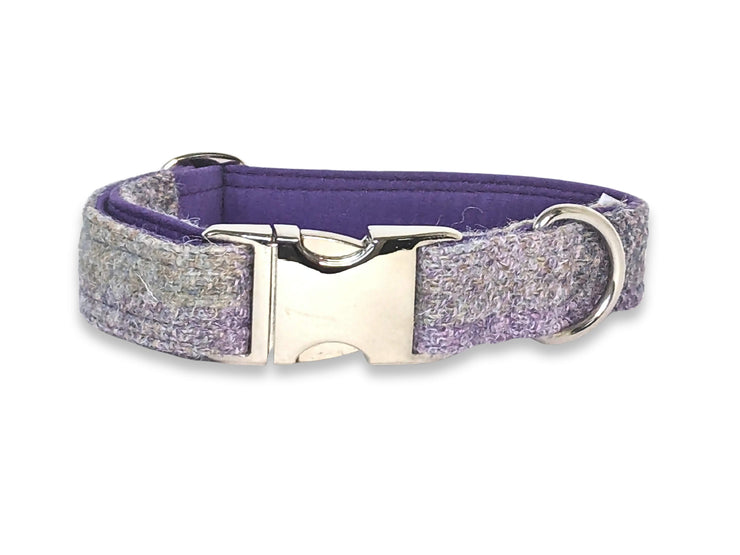 Lavender Block Check Harris Tweed Dog Collar by Collared Creatures - Luxury Handmade Harris Tweed Dog Collar, Durable & Stylish, Available in Multiple Sizes
