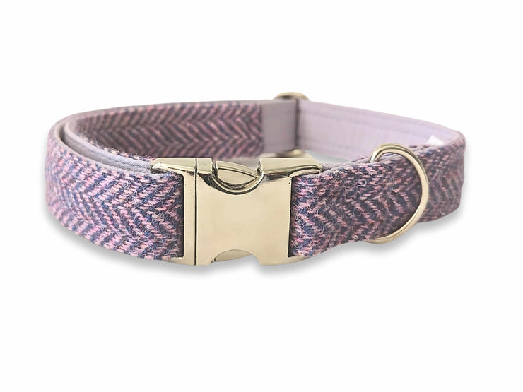 Lilac & Blue Herringbone Luxury Harris Tweed Dog Collar by Collared Creatures - UK Handmade Tweed Dog Collar, Durable & Stylish, Available in Multiple Sizes
