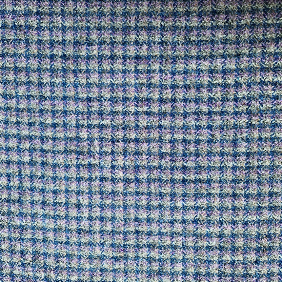 Lilac & Blue Small Check Luxury Harris Tweed Dog Collar