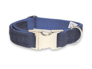 Midnight Blue Herringbone Luxury Harris Tweed Dog Collar by Collared Creatures - Best Luxury Dog Collar UK, Durable & Stylish, Available in Multiple Sizes

