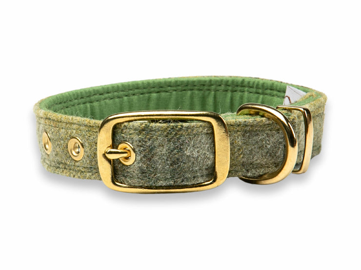 Mr Straws House Sage Luxury Harris Tweed Dog Collar by Collared Creatures - Luxury Handmade Harris Tweed Dog Collar, Sage Colour Design UK, Durable & Stylish, Available in Multiple Sizes
