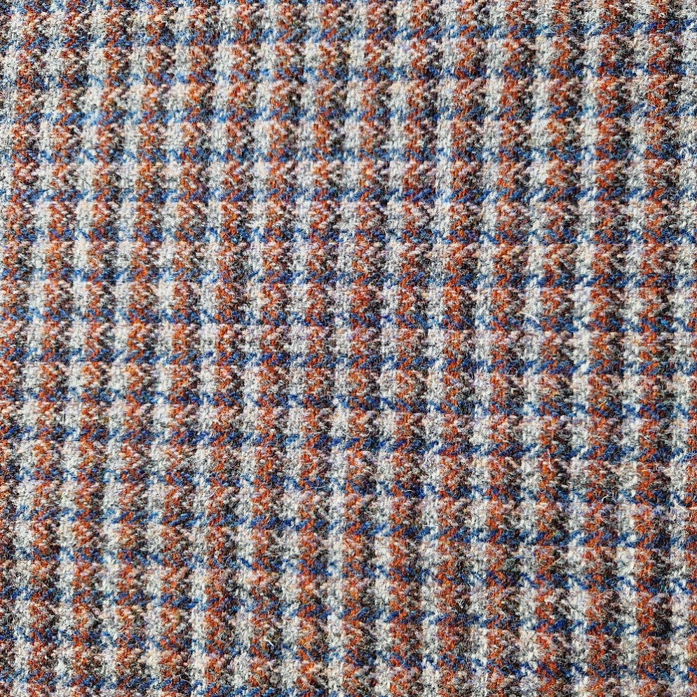 Multi Check Blue, Orange & Grey Luxury Harris Tweed Dog Collar