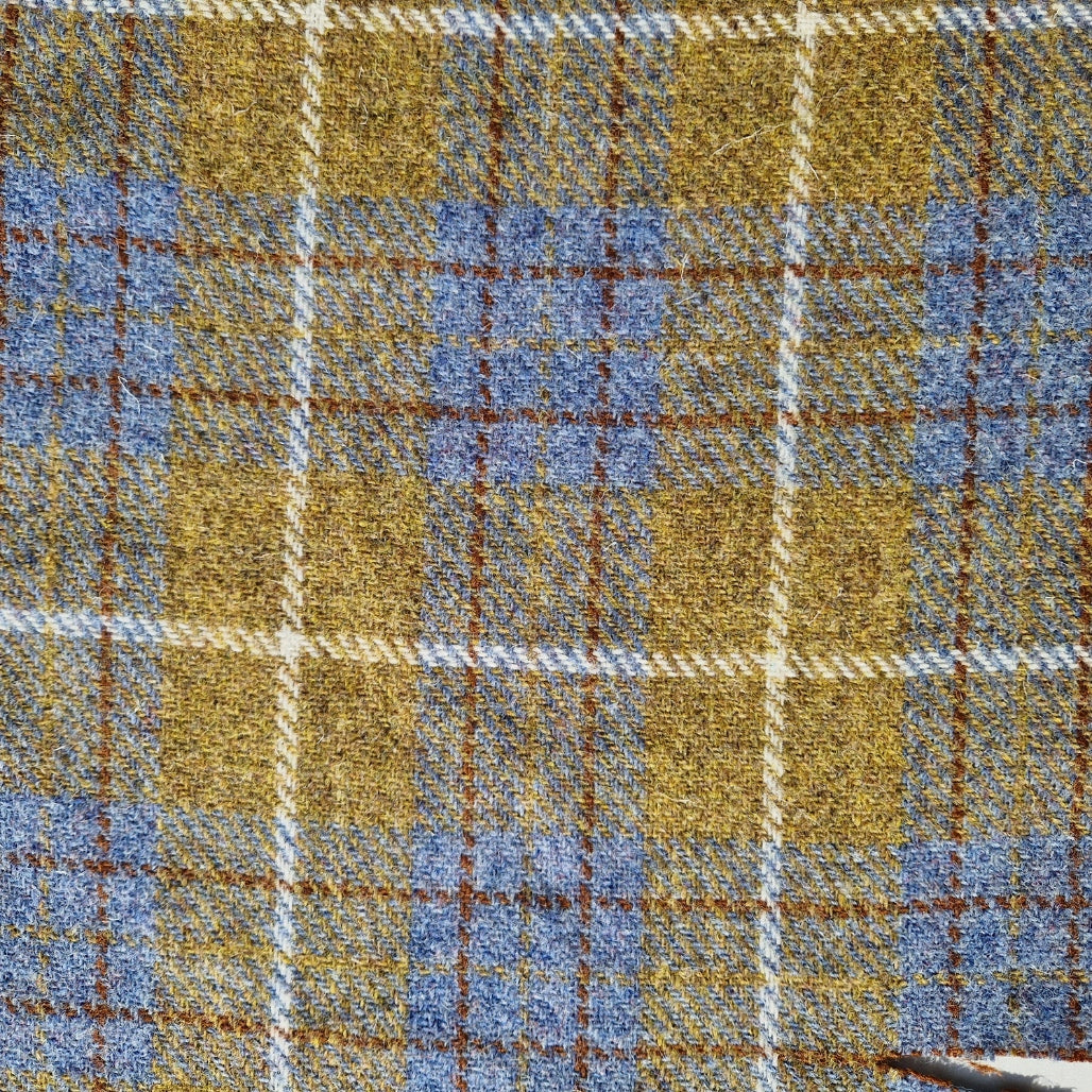 Mustard & Blue Check Luxury Harris Tweed Dog Collar