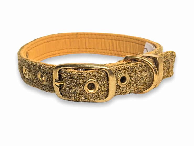 Mustard Twill Luxury Harris Tweed Dog Collar by Collared Creatures - Classic Design  Handmade Harris Tweed Dog Collar, High Quality UK Designed Harris Tweed Dog Collar, Available in Multiple Sizes