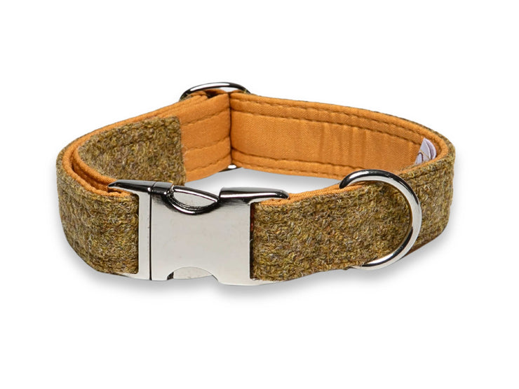 Mustard Twill Luxury Harris Tweed Dog Collar by Collared Creatures - Luxury HandmadeBest UK Dog Collar, Durable & Stylish, Available in Multiple Sizes
