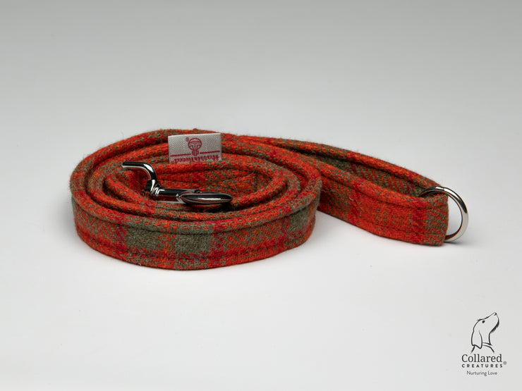 Collared Creatures Orange & Olive Check Buckle Fastening Harris Tweed Luxury Dog Lead