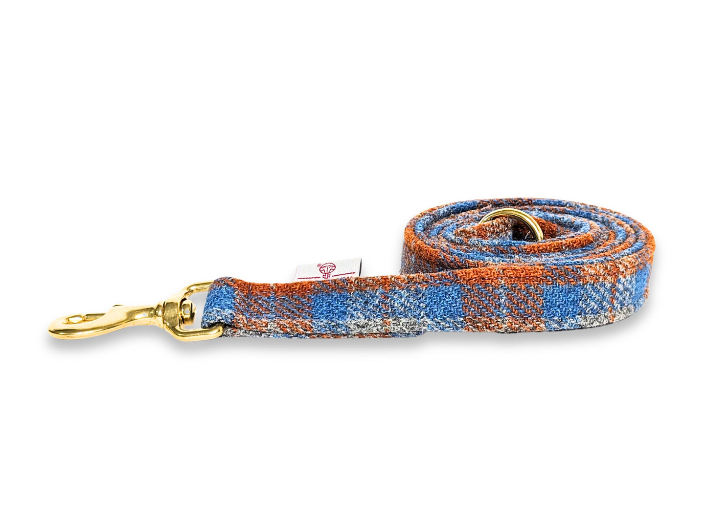 Collared Creatures Orange and Blue Check Harris Tweed Luxury Dog Lead. Hand Made in the UK. Heritage Colourful Harris Tweed Dog Lead. Pair Wit a Matching Dog Collar.