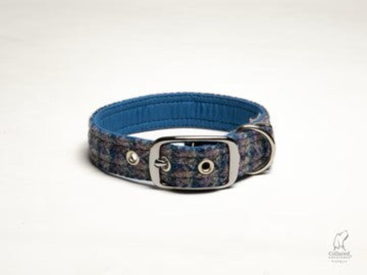 Lilac & Blue Small check-Buckle Fastening Luxury Harris Tweed Dog Collar/collared creatures