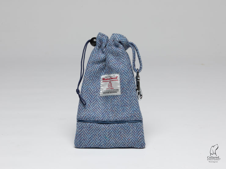 Collared Creatures Blue Herringbone Harris Tweed Treat Bag With Built-In Poop Bag Dispenser