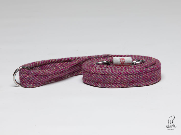 Raspberry Ripple Herringbone-Buckle Fastening Luxury Harris Tweed Dog Collar