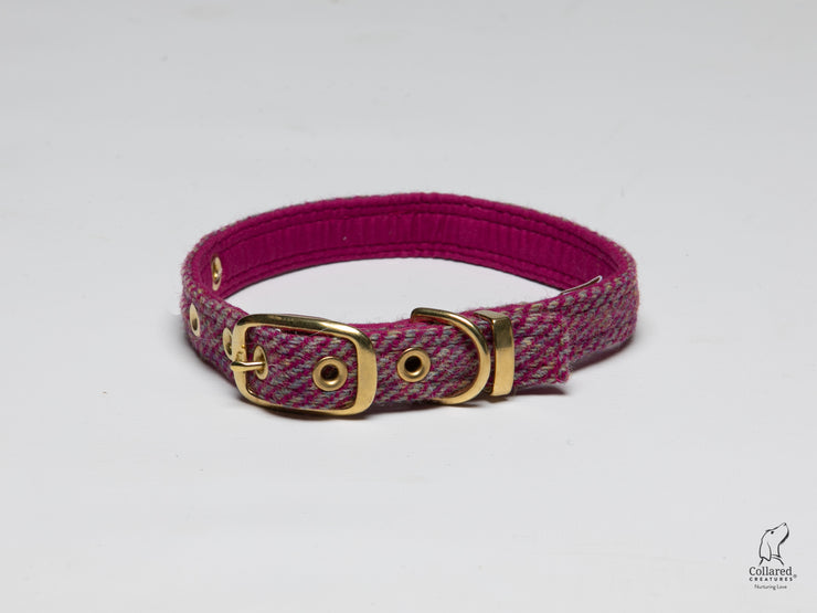 Raspberry Ripple Herringbone-Buckle  Fastening Harris Tweed Luxury Dog Collar/collared creatures