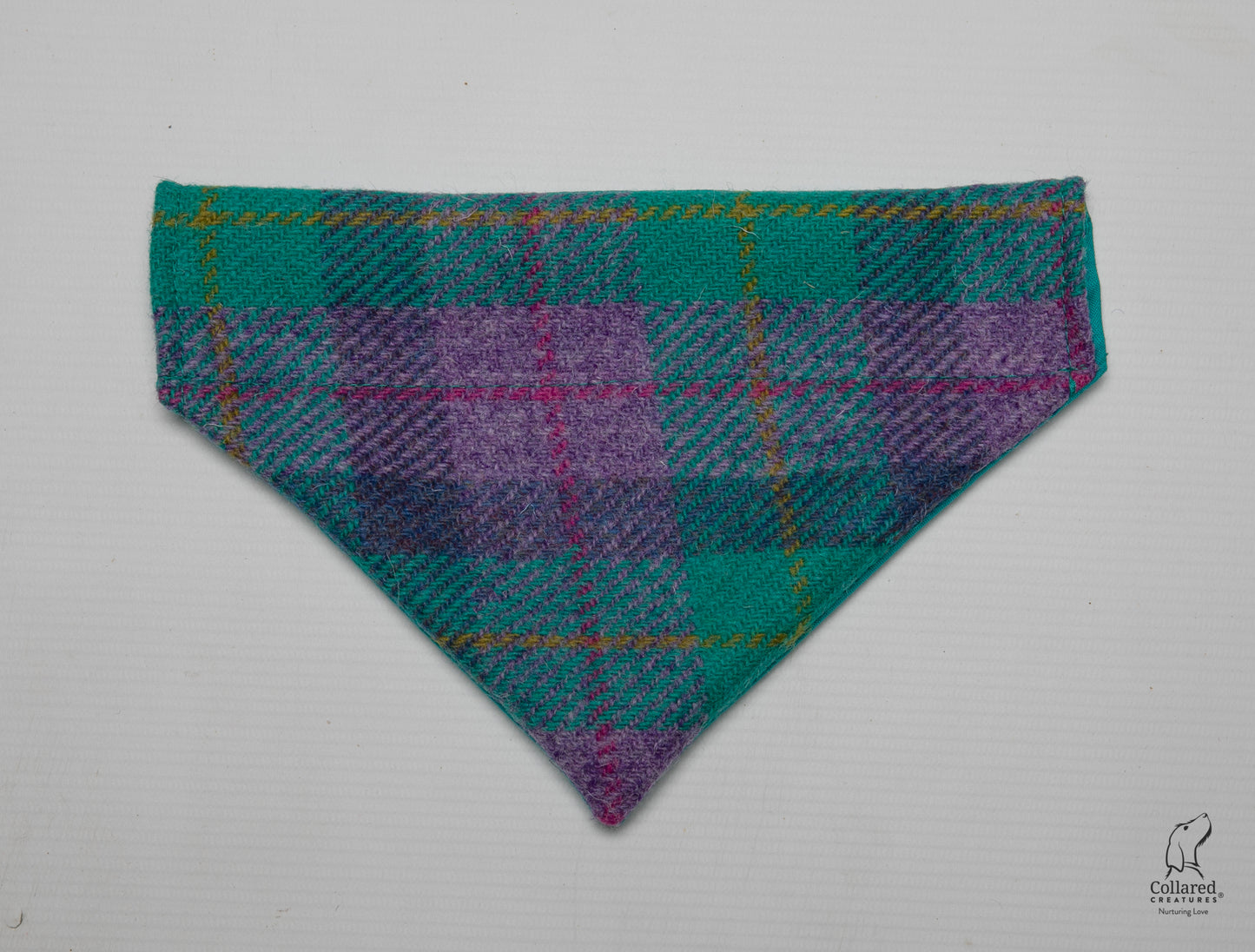 Teal & Lilac Check-Buckle Fastening Luxury Harris Tweed Dog Collar