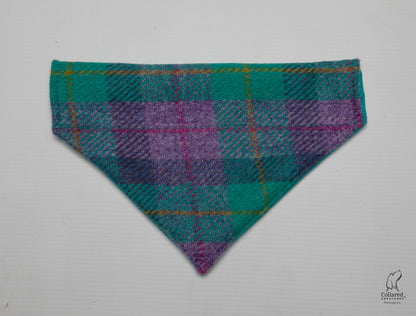Teal & Lilac Check-Buckle Fastening Luxury Harris Tweed Dog Collar