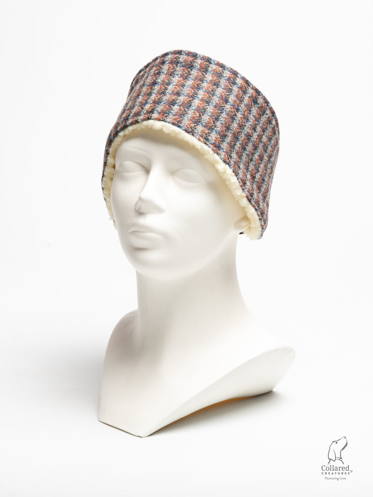 Collared Creatures Blue & Orange Multi Check Luxury Harris Tweed Ladies Headband