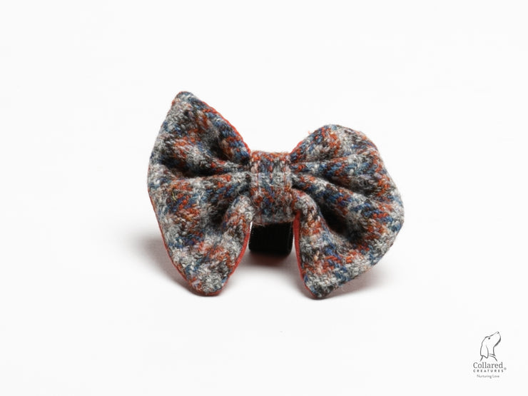 Collared Creatures Blue & Orange Multi Check Luxury Harris Tweed Dog Bow Tie