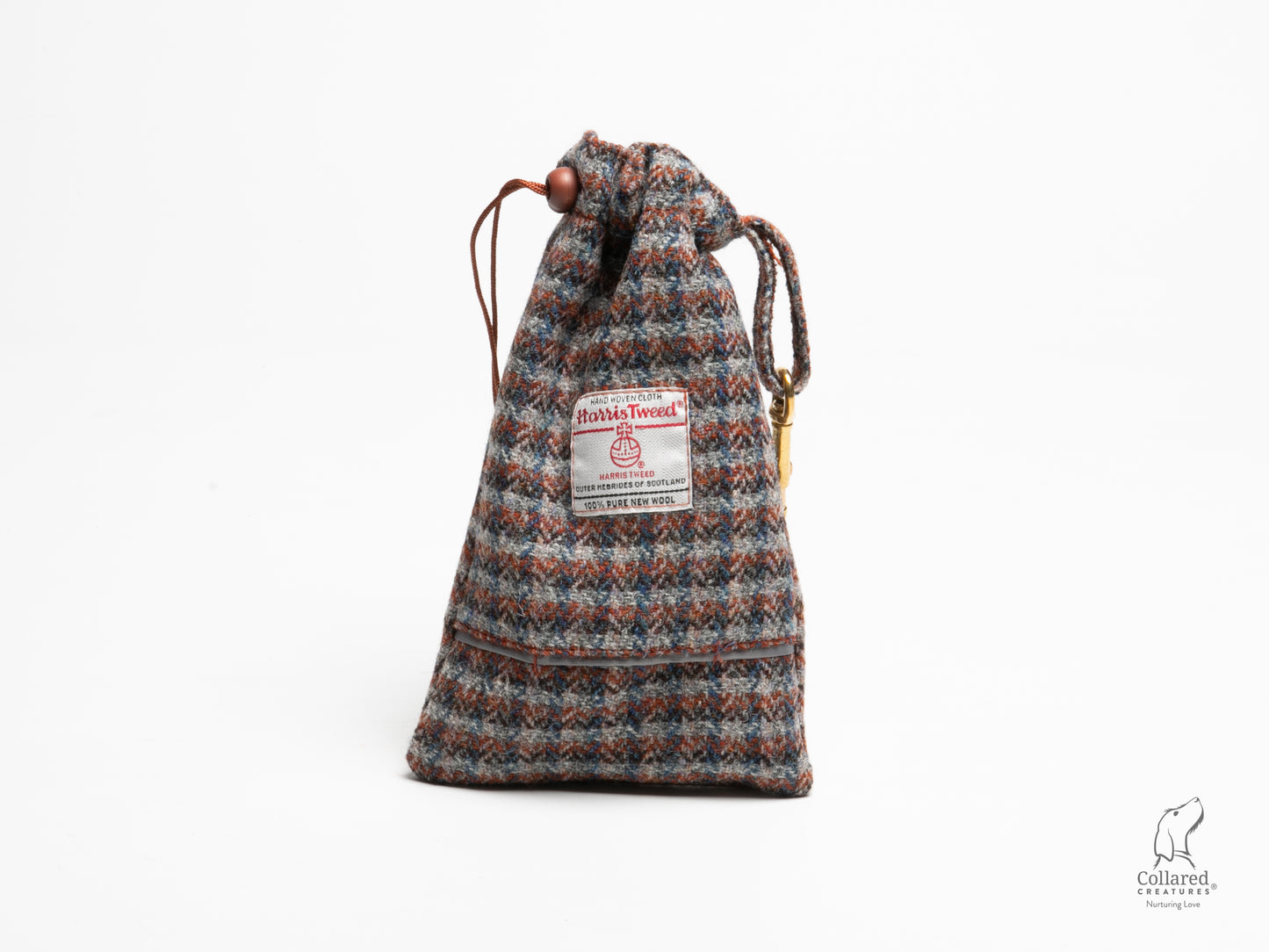 Collared Creatures Blue & Orange Multi Check Luxury Harris Tweed Dog Treat bag