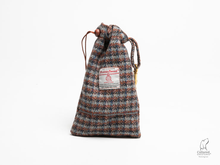 Collared Creatures Blue & Orange Multi Check Luxury Harris Tweed Dog Treat bag