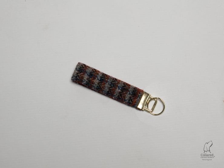 Collared Creatures Blue & Orange Multi Check Luxury Harris Tweed key Ring