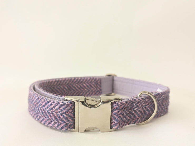 Collared Creatures Lilac & Blue Herringbone Luxury Harris Tweed Dog Collar