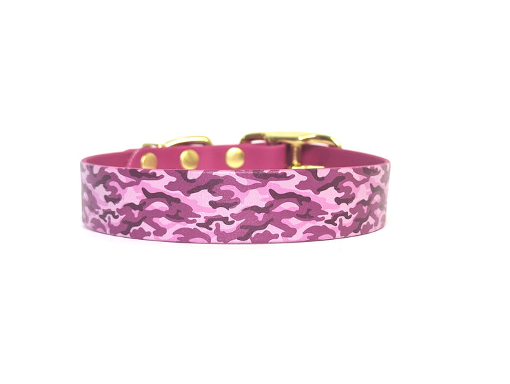 Magenta Camouflage Printed Waterproof Biothane Dog Collar