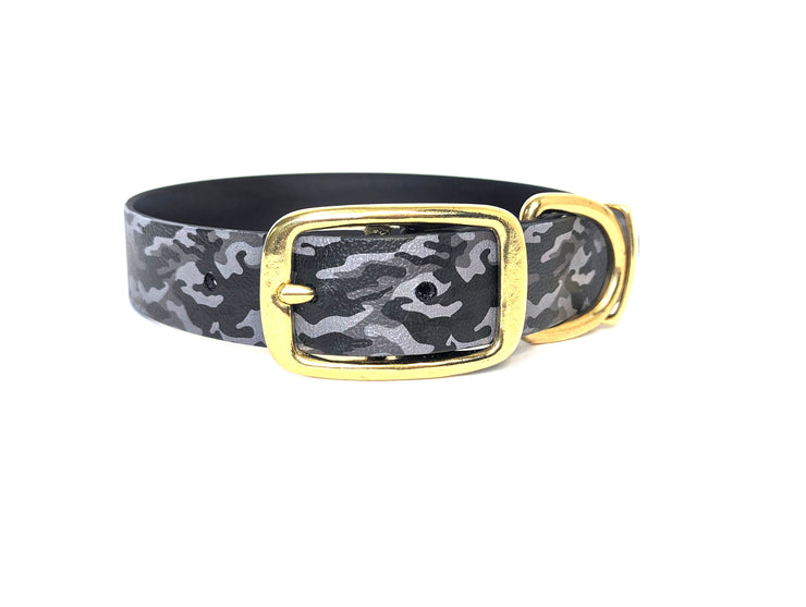 Dark Grey Camouflage Printed Waterproof Biothane Dog Collar/collaredcreatures