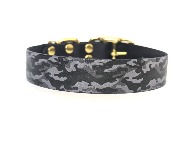 Dark Grey Camouflage Printed Waterproof Biothane Dog Collar