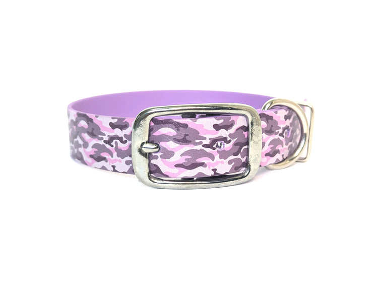 Lilac Camouflage Printed Waterproof Biothane Dog Collar /collared creatures