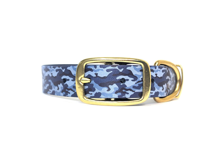 Blue Camouflage Printed Waterproof Biothane Dog Collar /collared creatures