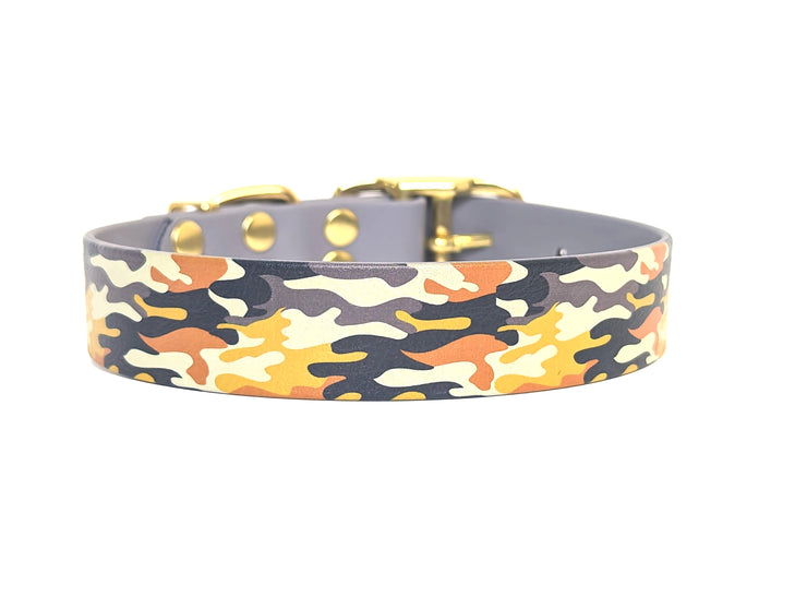 Yellow & Orange Camouflage Printed Waterproof Biothane Dog Collar