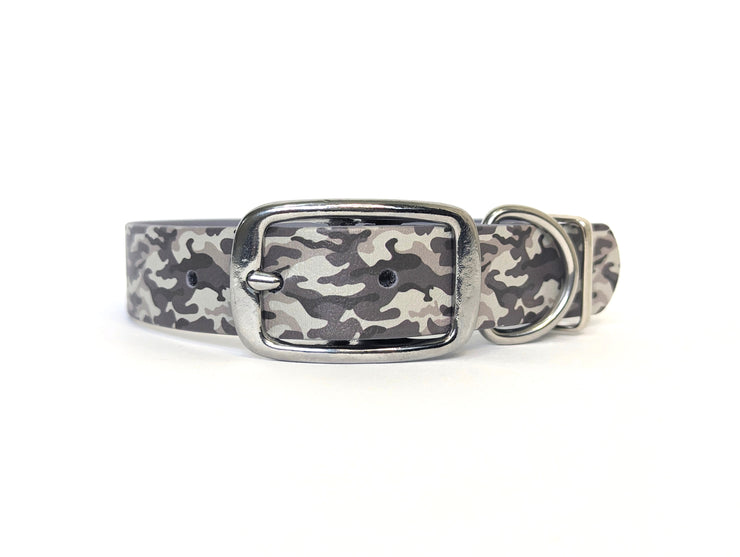 Light Grey Camouflage Printed Waterproof Biothane Dog Collar