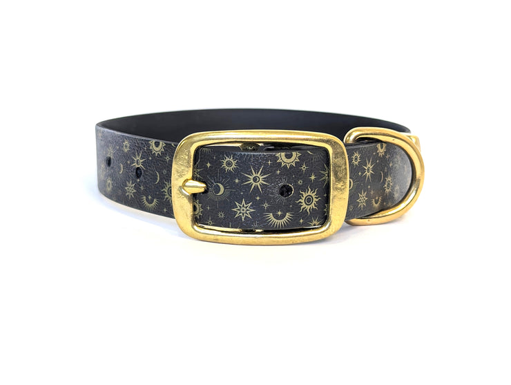 Gold Stars Printed Waterproof Biothane Dog Collar/collared creatures