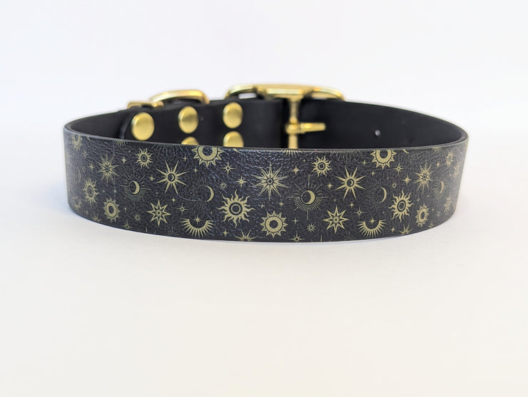 Gold Stars Printed Waterproof Biothane Dog Collar