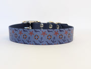 Blue Anchors Printed Waterproof Biothane Dog Collar