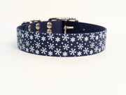 Christmas Snowflakes on Navy Printed Waterproof Biothane Dog Collar /collared creatures
