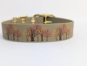 Autumn Trees on Beige Printed Waterproof Biothane Dog Collar/collared creatures