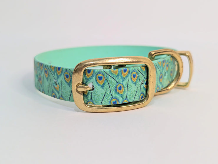 Posing Pheasants on Beige Printed Waterproof Biothane Dog Collar/ collared creatures