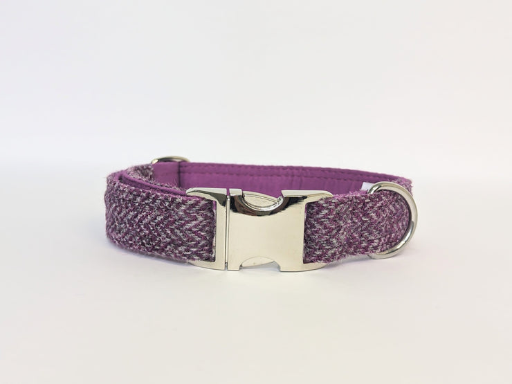 Magenta & Grey  Luxury Harris Tweed Dog Collar/collared creatures