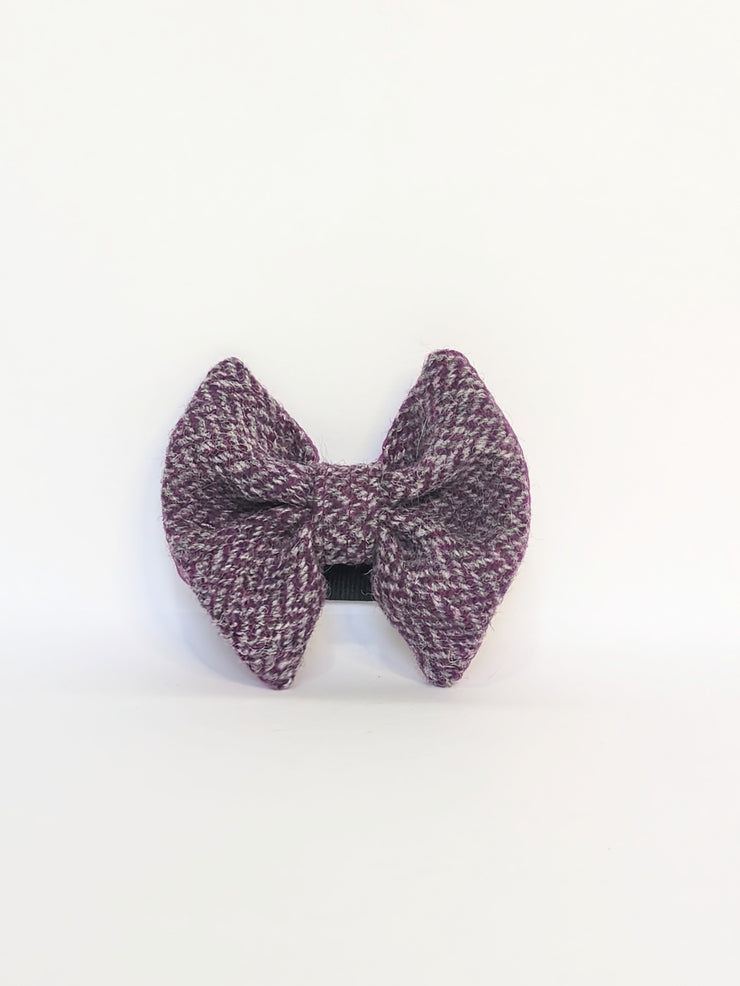 Magenta & Grey Herringbone  Luxury Harris Tweed Dog Bow Tie/ collared creatures