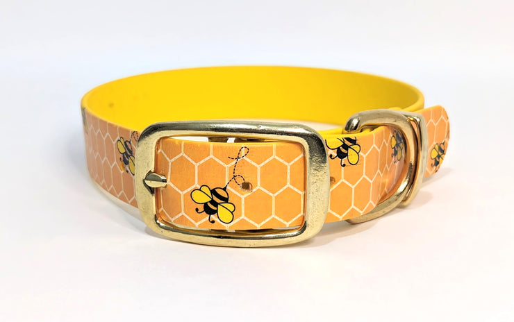 Busy Bees Printed Waterproof Biothane Dog Collar /collared creatures