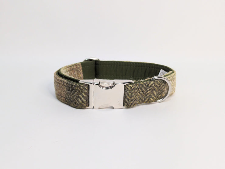 Green Block Herringbone Luxury Harris Tweed Dog Collar