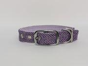 Lilac & Blue Herringbone -Buckle Fastening Luxury Harris Tweed Dog Collar/collared creatures